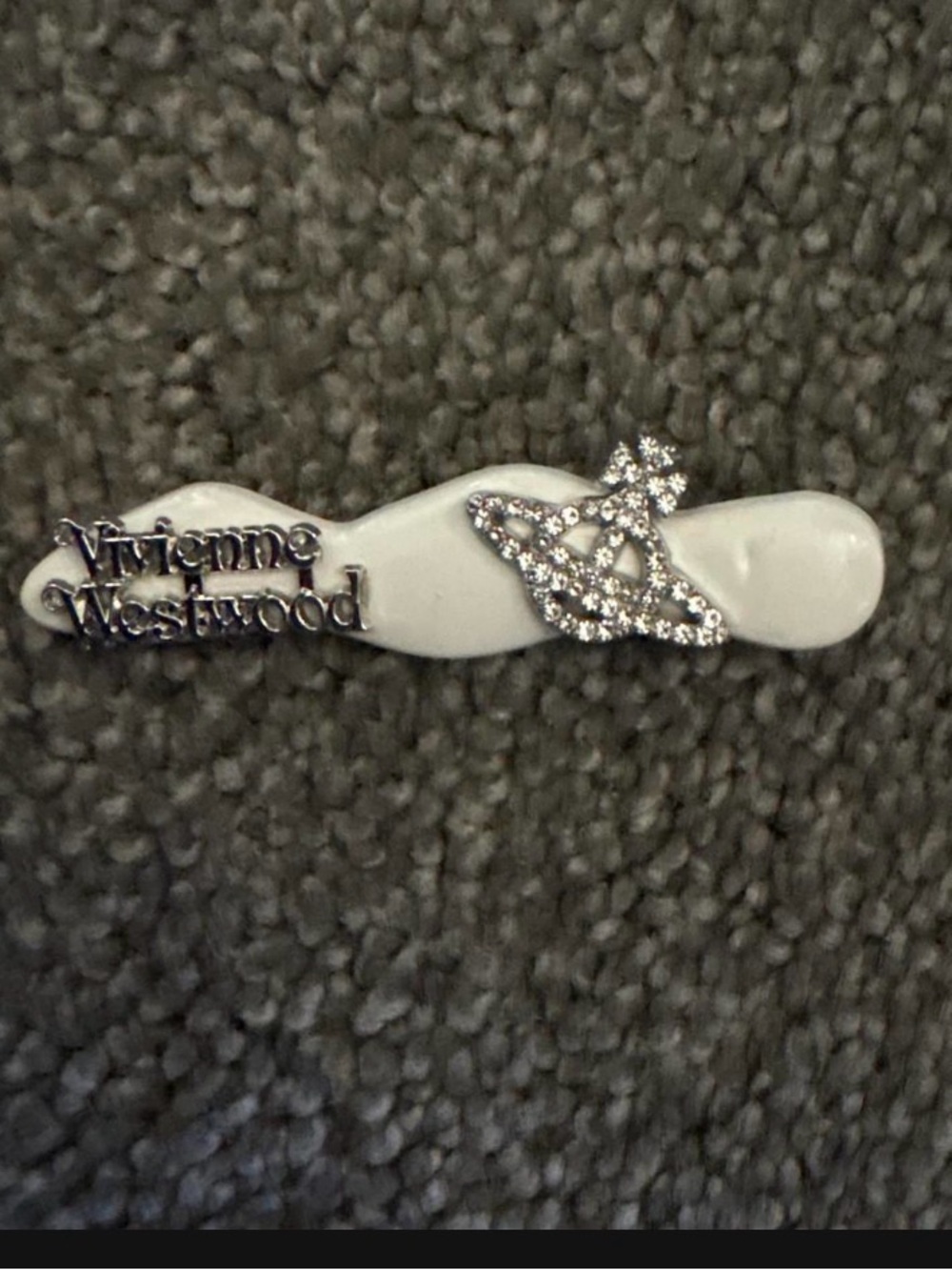 Vivienne Westwood White Enamel Hair Barrette with Crystal Orb
